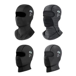 Four breathable balaclava cycling face masks in black and grey, featuring a logo on each.