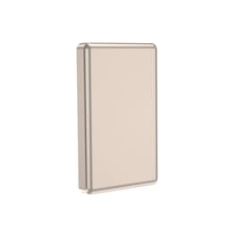 A sleek aluminium power bank in a neutral colour, featuring a compact design and a logo on its surface.