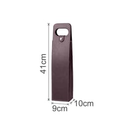 A wine bottle bag in dark purple with a handle and measurements of 41cm height, 9cm width, and 10cm depth.