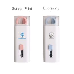 Two drink bottles in white, one with a pink lid and the other with a blue lid, each featuring different branding.