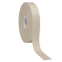 A roll of cream-coloured satin polyester ribbon with a smooth finish, featuring a central core.