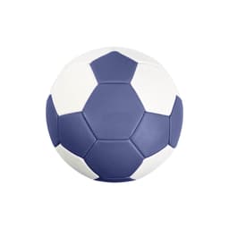 A machine-stitched handball in purple and white, featuring a classic hexagonal pattern and a logo.