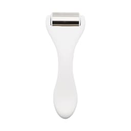 A white face ice roller with a stainless steel roller head. The product features a simple design and a smooth handle.