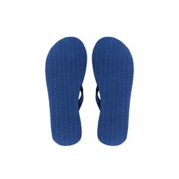 A pair of navy blue rubber flip-flops featuring a textured sole and a simple strap design, with a logo on the sole.