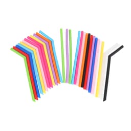 A collection of reusable silicone straws in various colours, including pink, blue, green, yellow, and black, arranged in a fan shape.