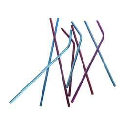 A collection of stainless steel straws in shades of blue and purple, arranged in a casual overlapping manner.