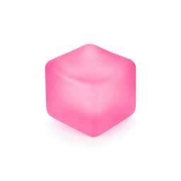 A pink squishy stress relief cube with a smooth surface. It has a simple, solid cube design.