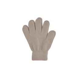 A pair of plain knitted gloves in a soft beige colour, featuring a ribbed cuff.
