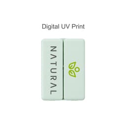 A folding pill box with seven compartments in light green, featuring a logo and printed text.