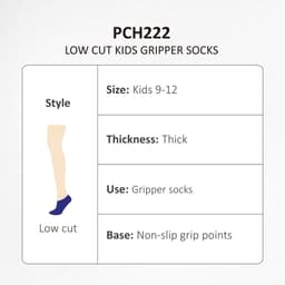 Low cut kids gripper socks in navy with non-slip grip points and thick material for comfort. Features a logo.