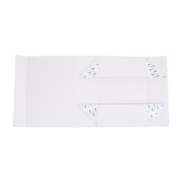 A small foldable magnetic box in white, featuring corner tabs for assembly and a space for ribbon decoration.