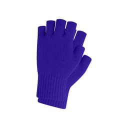 A pair of plain knitted fingerless gloves in a vibrant purple colour. Features a woven label.