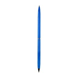 A double-ended pencil and ballpoint pen in vibrant blue, featuring a sleek design and a branding logo.