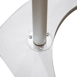A white and silver base with a metal pole support, part of a Square Popup Booth structure.