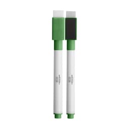A magnetic whiteboard marker set featuring two green-tipped markers with white barrels and a branding logo.