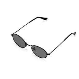 Oval retro sunglasses with dark lenses and a sleek black frame, featuring a simple design.