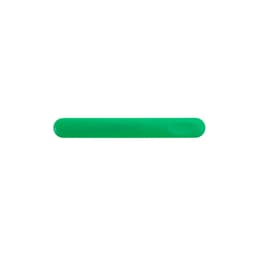 A green nail file with a smooth, rounded edge, featuring a simple design and a branding logo.
