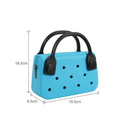 A blue EVA mini handbag with black handles and decorative holes, featuring a zip closure.