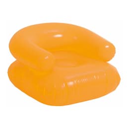 An orange inflatable chair with armrests, designed for leisure and outdoor use.