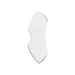 A translucent, clear Gua Sha board with a curved shape, featuring a smooth surface and a slight grip edge.