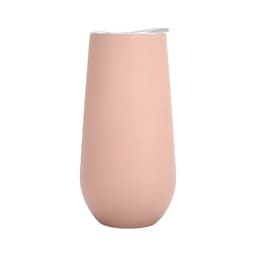 A drink bottle in a soft blush colour, featuring a clear lid and a smooth finish. Includes a logo on the side.