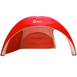 A red 4x4m inflatable marquee with a logo on the top and open sides.