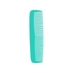 A custom blended tooth comb in a bright turquoise colour with fine and wide teeth. It features a logo.