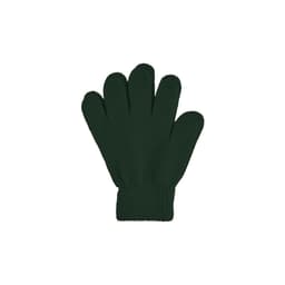 A pair of plain knitted gloves in dark green with a ribbed cuff. The gloves have a woven label.