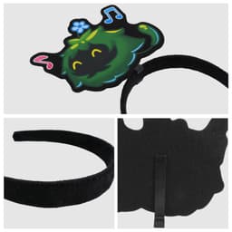 A black felt headband featuring a playful green character with musical notes and a flower design on top.