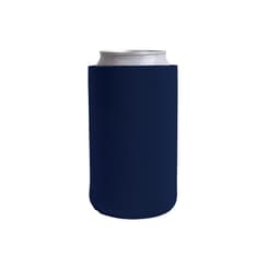 A drink bottle holder in navy blue with a sleek design and fitted for standard cans. It features a logo.