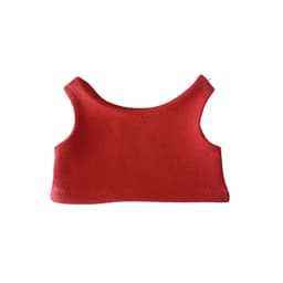 A red basic tank top for a plush doll, featuring a sleeveless design and a simple construction.