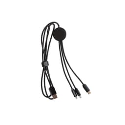 A 1.2m long black charging cable with three connectors and a central shaped connector for organisation.