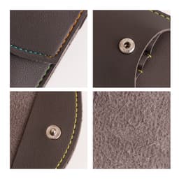 A portable manicure set in a brown case featuring colourful stitching and a metallic snap closure.