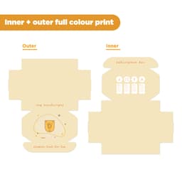 A cream-coloured subscription box packaging with full colour print, featuring an inner and outer design, and a logo.