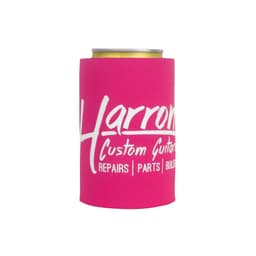 A drink bottle holder in vibrant pink, suitable for cans, featuring a logo.
