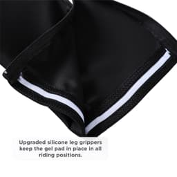 Men's cycling tights in black featuring upgraded silicone leg grippers for secure fit and comfort. Includes gel pad detail.