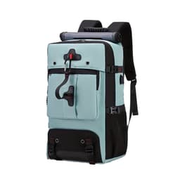 A convertible backpack duffel bag in light blue and black, featuring adjustable straps and multiple compartments.