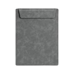 A4 magnetic clipboard in grey with a smooth texture and a flap closure. Features a logo on the surface.