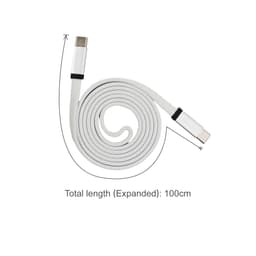 A magnetic flat braided charging cable in white, 100cm in total length, featuring connectors at each end and a logo.