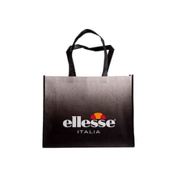 A laminated non-woven trade show bag in black with a gradient design and a logo on the front.