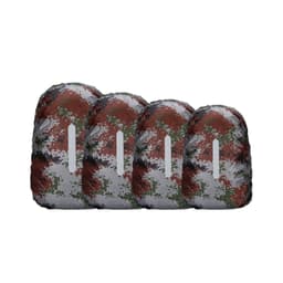 A set of four reflective backpack rain covers in a camouflage pattern featuring earthy tones of brown, green, and grey.