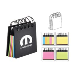 A 4-layer recycled sticky notepad in black, featuring coloured sticky notes and a branded logo.