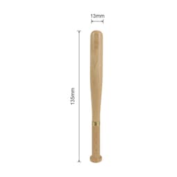 A baseball bat-shaped pen in wood finish, measuring 135mm in length and 13mm in diameter, featuring a logo.
