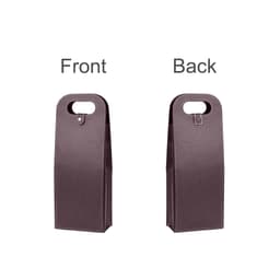 A double wine bottle bag in a dark purple hue with a handle and stitched detailing, featuring front and back views.