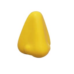 A yellow nose-shaped stress reliever with a smooth finish, designed for fun and relaxation.