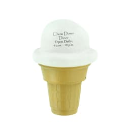 An ice cream-shaped stress reliever in cream and brown, featuring a textured cone and a rounded top.