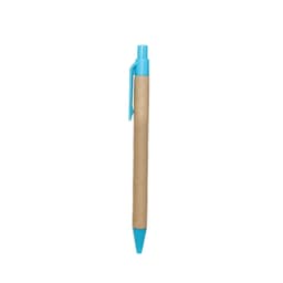 A Kraft paper pen featuring a blue plastic tip and clip. The pen has a natural brown kraft paper barrel.