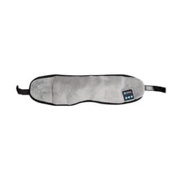 A grey Bluetooth sleep headphone band with a black trim and a logo on the side.