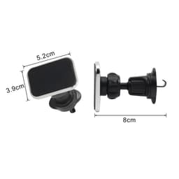 A black and silver square car hook bracket, featuring dimensions and a holder with a hook for hanging items.