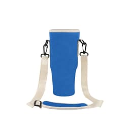 A drink bottle carrier bag for Stanley Cup in blue with adjustable straps and a logo.